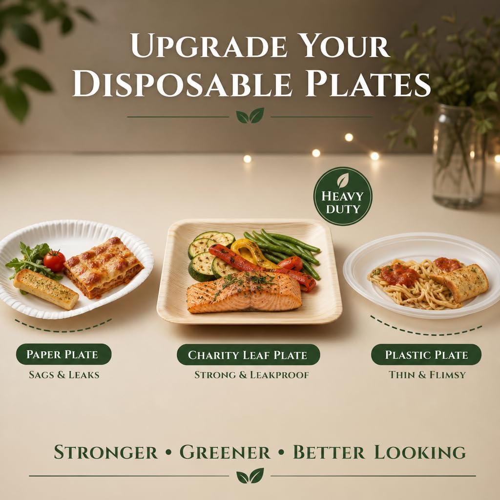 8" Square Disposable Bamboo Plates (50-pack) | Eco-friendly, Heavy Duty
