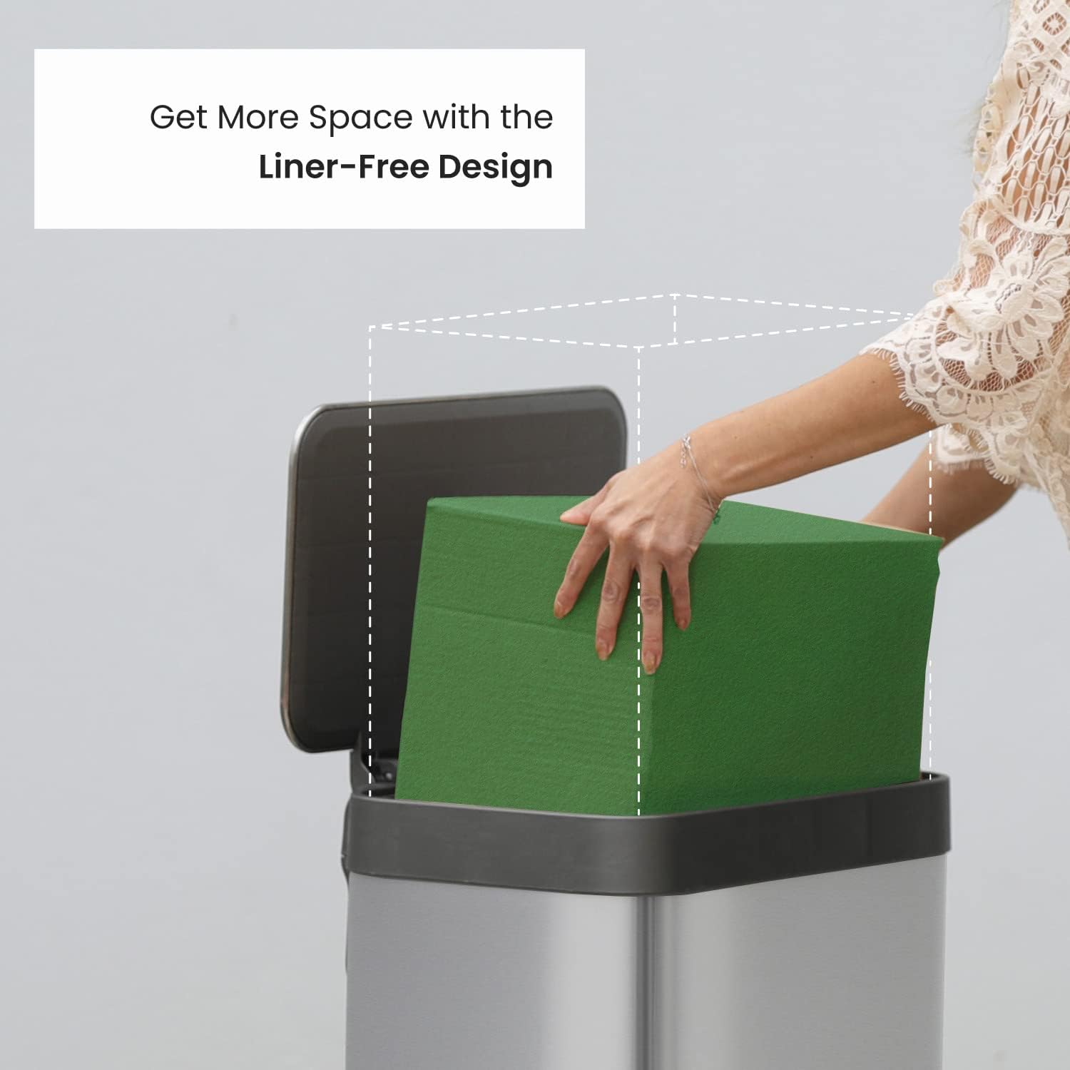 13 Gallon Large Capacity Kitchen Trash Can, Tall Stainless Steel Liner-Free Body, 50 Liter Capacity, Virtuoso Series