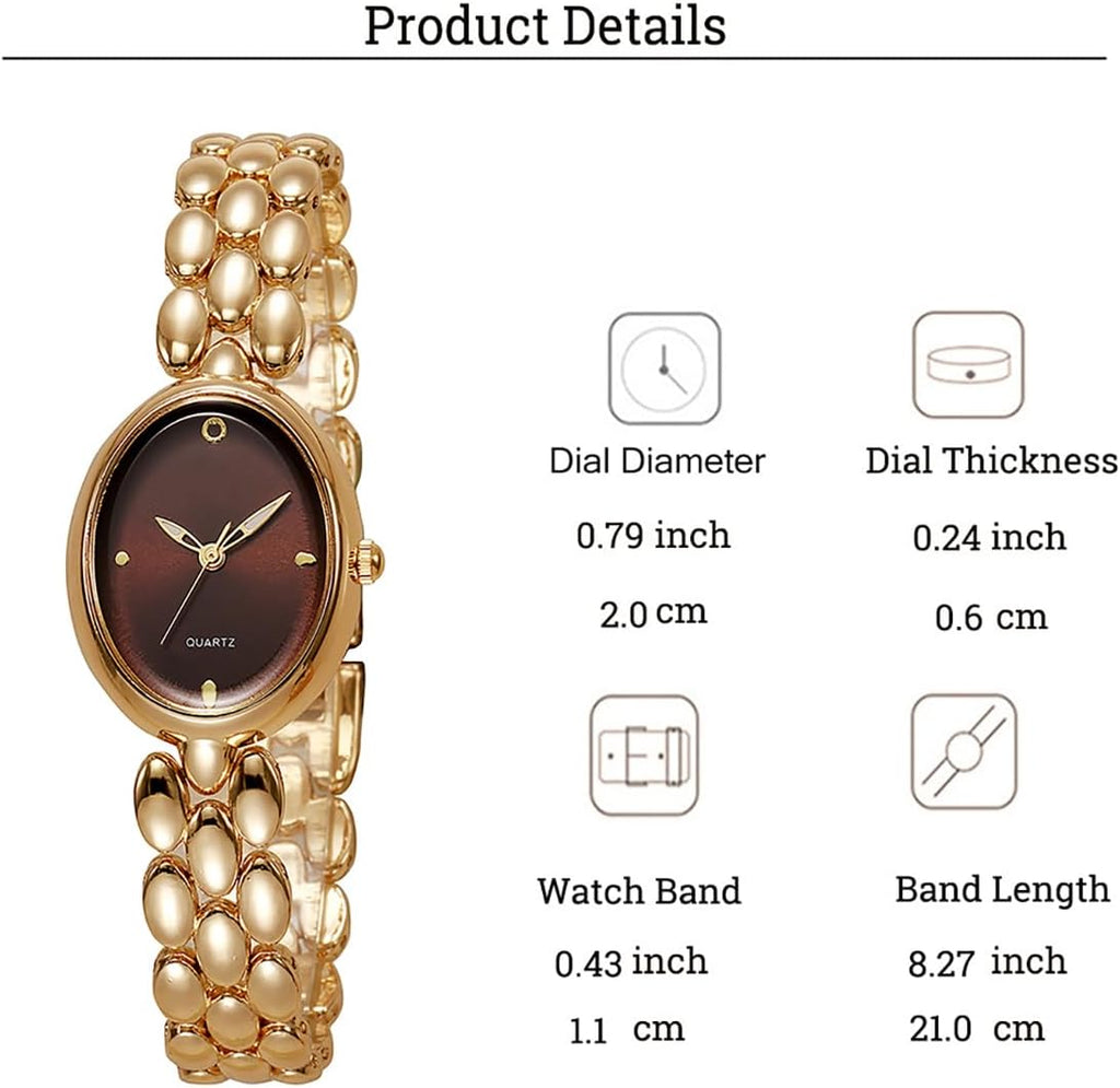 Women’s Oval Bracelet Watch – Minimalist Beaded Link Watch, Lightweight Oval Dial, Quartz Analog Timepiece
