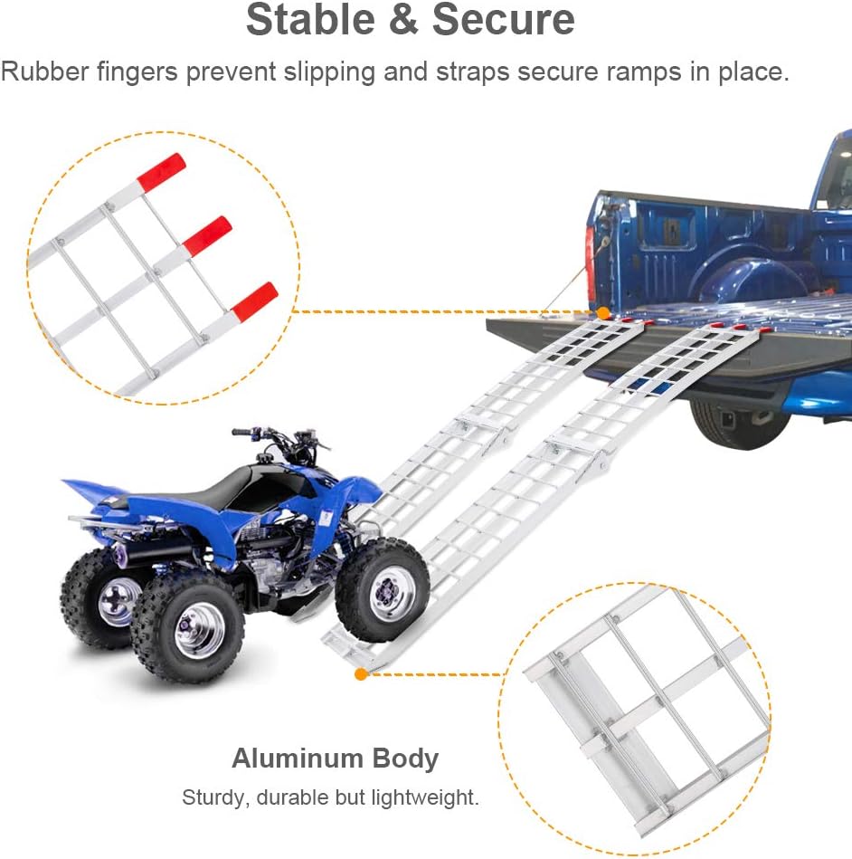 7ft Aluminum Motorcycle Ramps 1500lbs Capacity, 2pcs Folding Loading Truck Ramps for Pickup Trucks Bed, Trailer Ramp