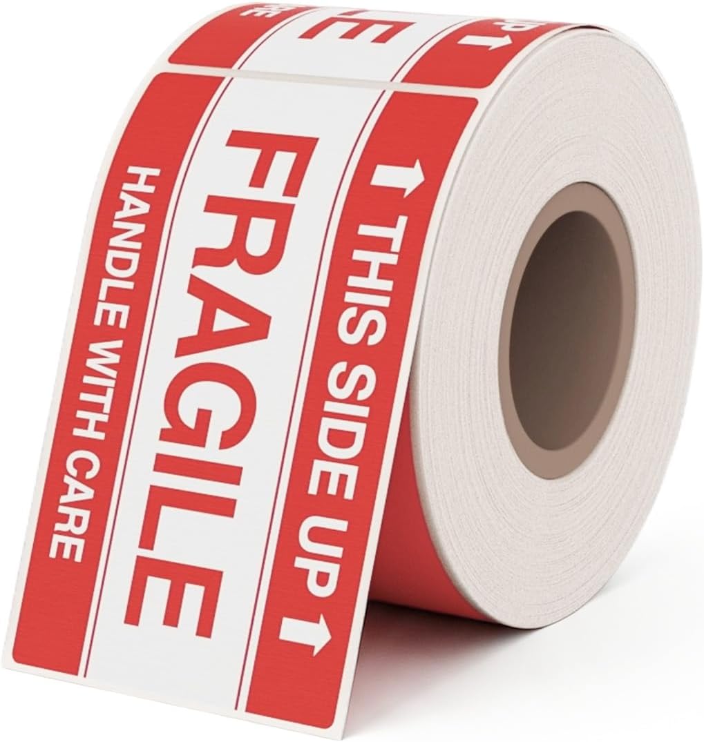 3x5 Large Fragile Stickers for Shipping, 100 This Side Up Stickers Per Roll