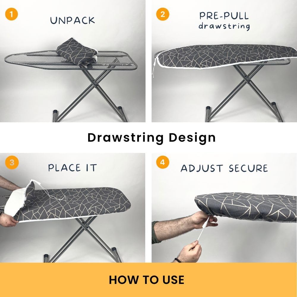 Ironing Board Cover and Pad Standard Size 15x54 inch Extra Heavy Duty Thick Padding, Heat Reflective, Non Stick