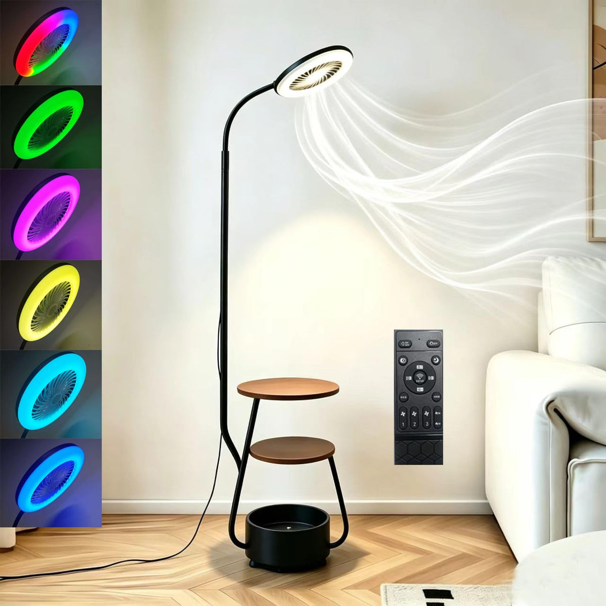 Pedestal Fan with RGB Lights Dimmable Floor Standing Fan 3-Wind Speed