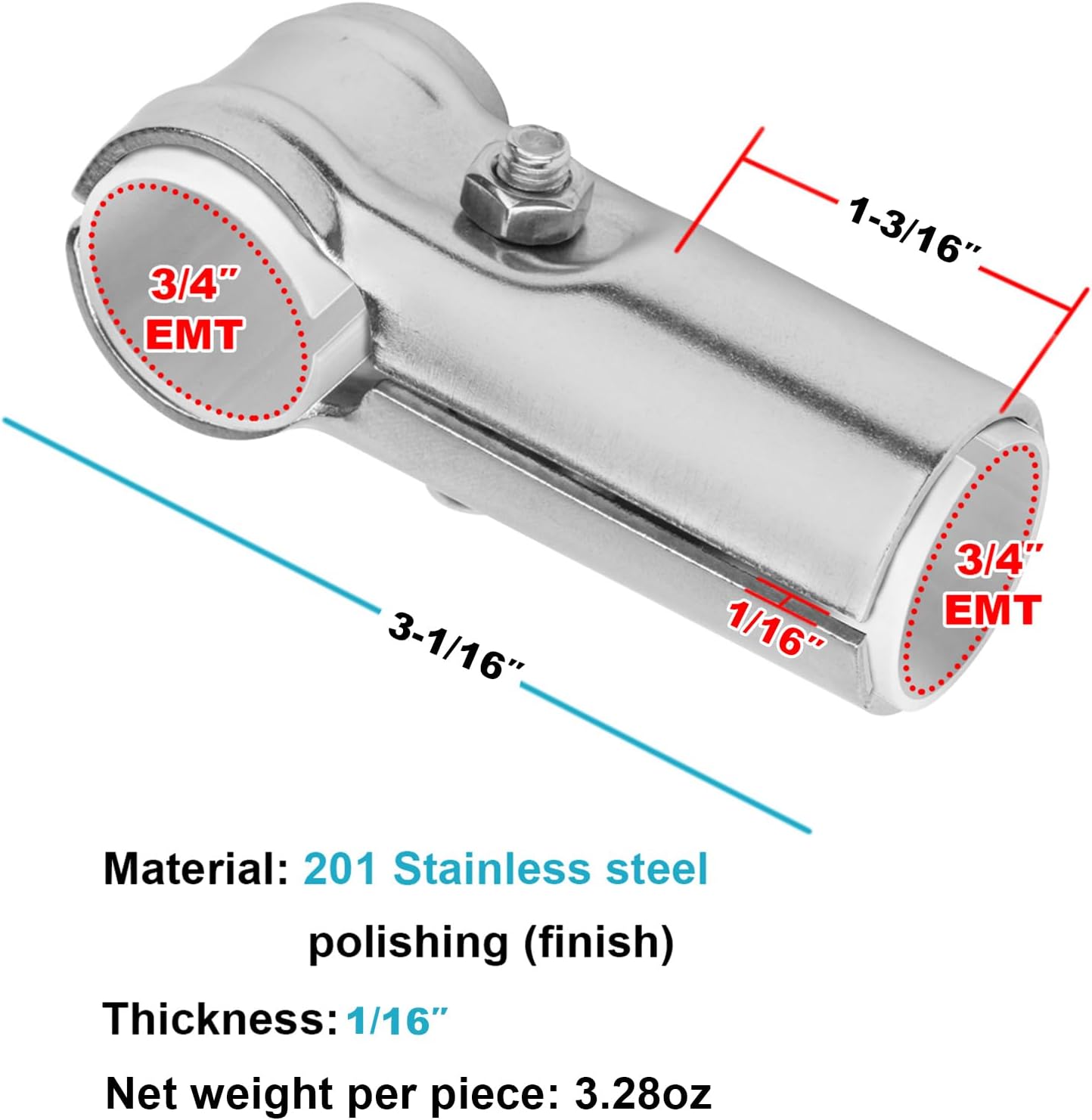10 Sets T Pipe Connector, Fits 3/4" EMT Conduit with PE Adapter Shims | Stainless Steel