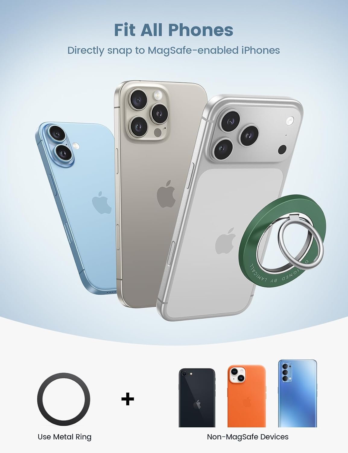 Magnetic Phone Grip for MagSafe Accessories, Strong Magnet Ring | 360° Rotation, 1s Snap Finger Hand Holder, Stand