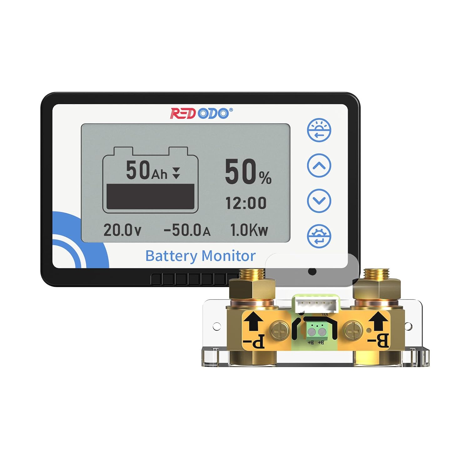 500A Battery Monitor, M10 Shunt, Voltage Alarm for 8-120V Batteries | LCD SOC/Voltage/Current/Capacity Display, Fits