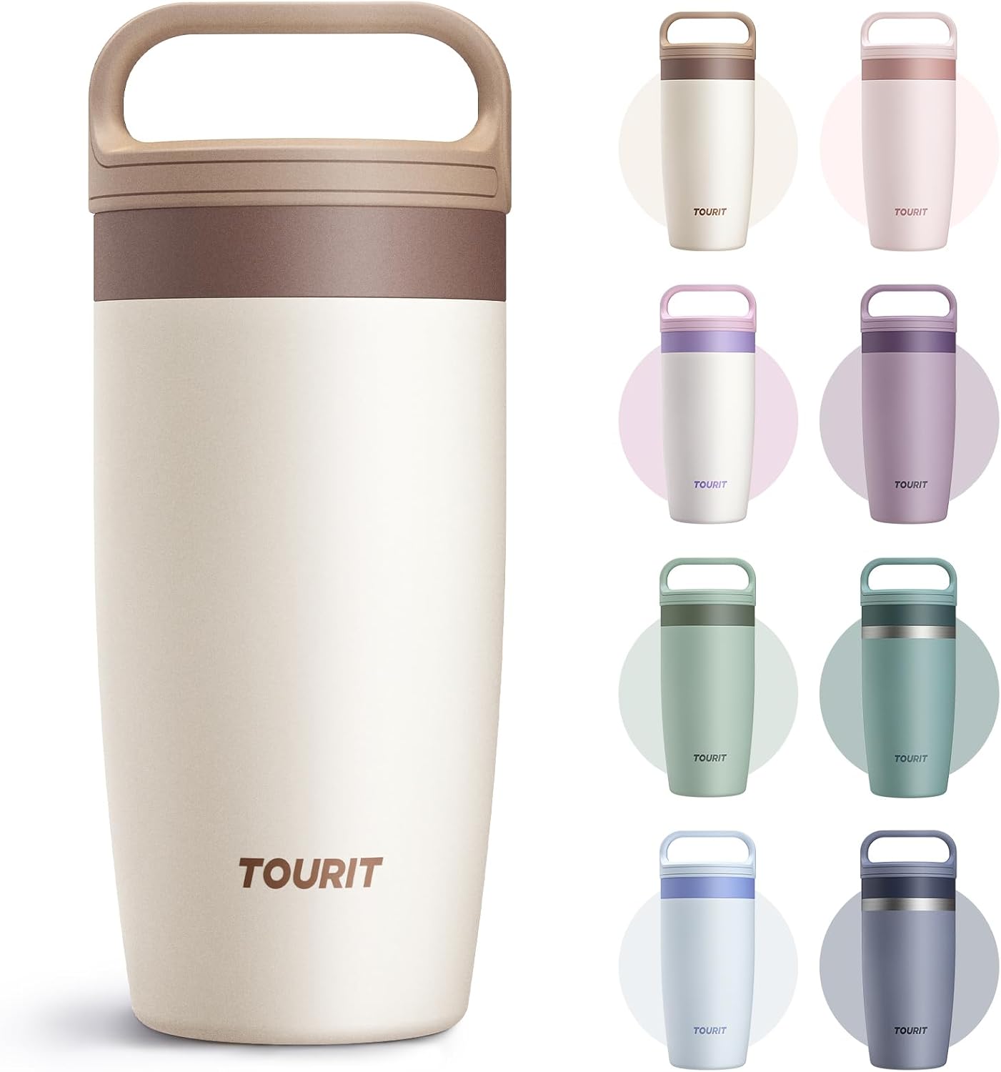 Travel Coffee Mug 16 oz,Leakproof 2-Part Drink Lid Tumbler,Off-White | Coffee Tumbler Cup, Insulated Stainless Steel