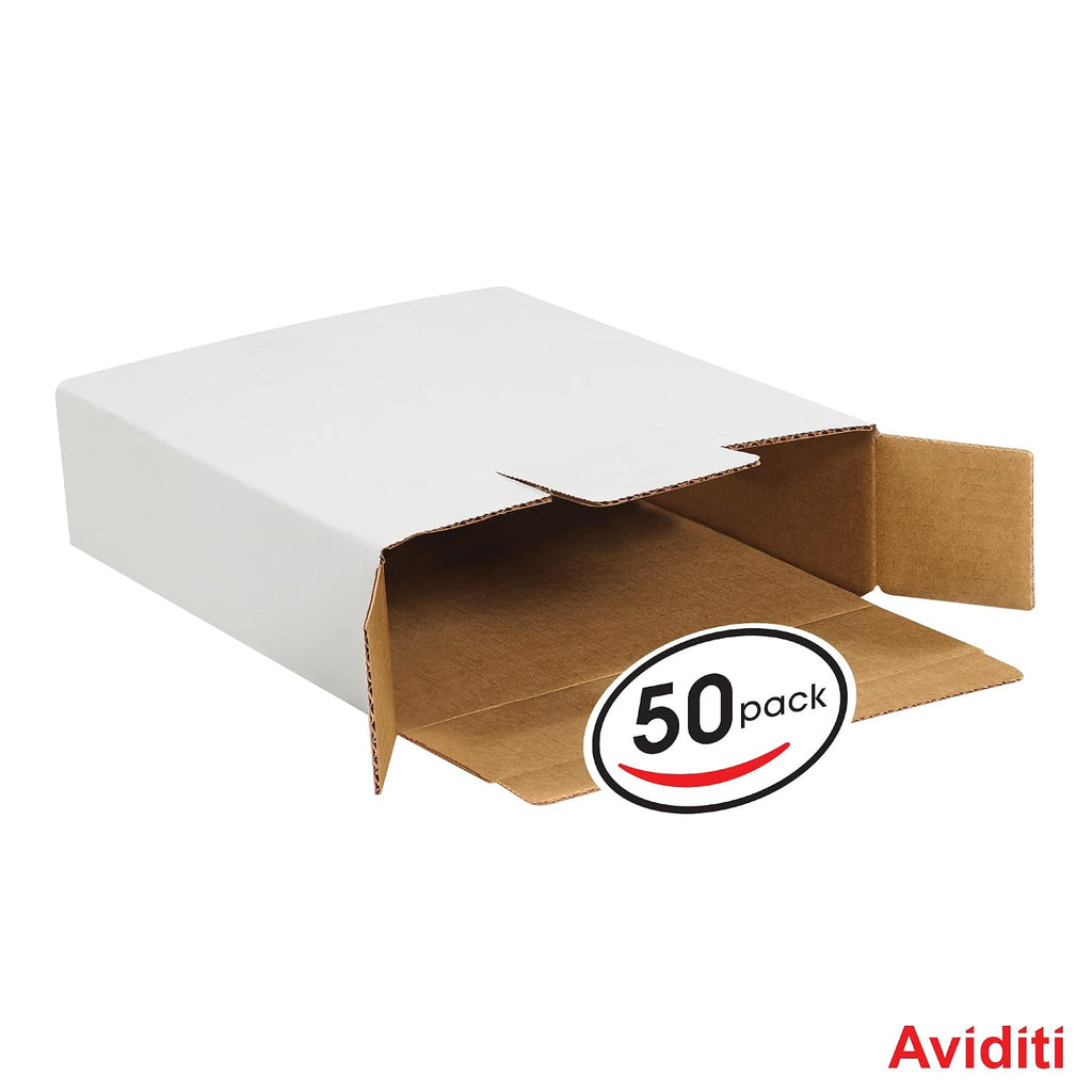 White Corrugated Side Loading Locking Mailing Boxes, 11 1/8" x 8 5/8" x 2 1/2", Pack of 50, Crush-Proof