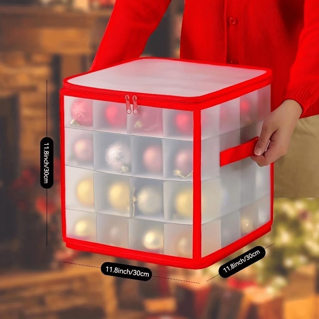 Christmas Ornament Storage Box,4 Tier Christmas Storage Box with Lid,64 Ornament Box With Durable Zippers and