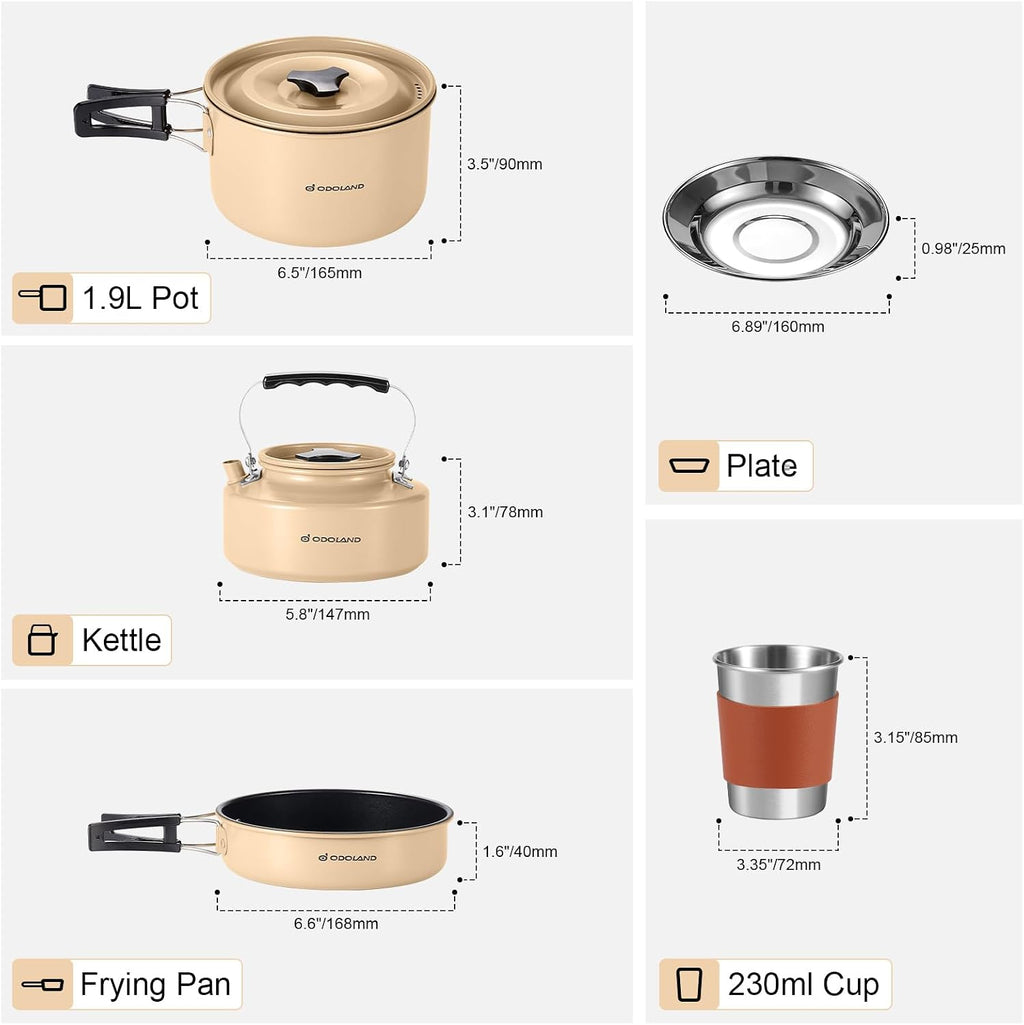 15pcs Camping Cookware Mess Kit, 1.9L Pot, for Camping, Backpacking | Anodized aluminum, for hiking, outdoor cooking