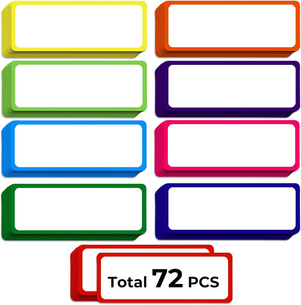 72PCS Magnetic Dry Erase Labels, 3.2"x1.2" Reusable Colorful Name Plates, Waterproof Magnetic Label Stickers for