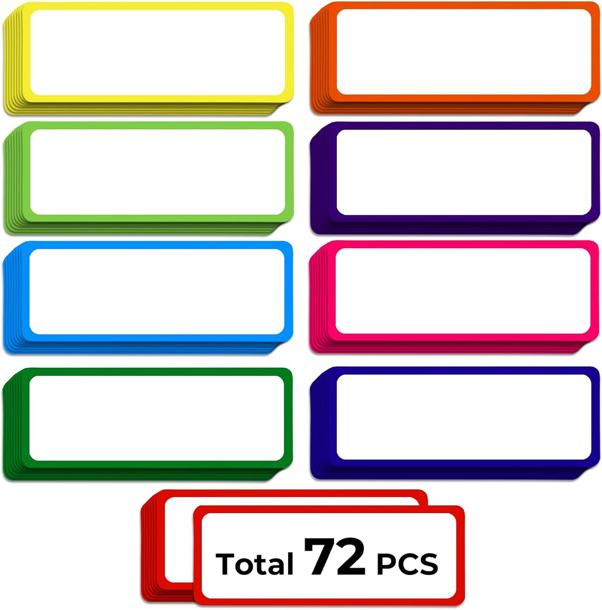 72PCS Magnetic Dry Erase Labels, 3.2"x1.2" Reusable Colorful Name Plates, Waterproof Magnetic Label Stickers for