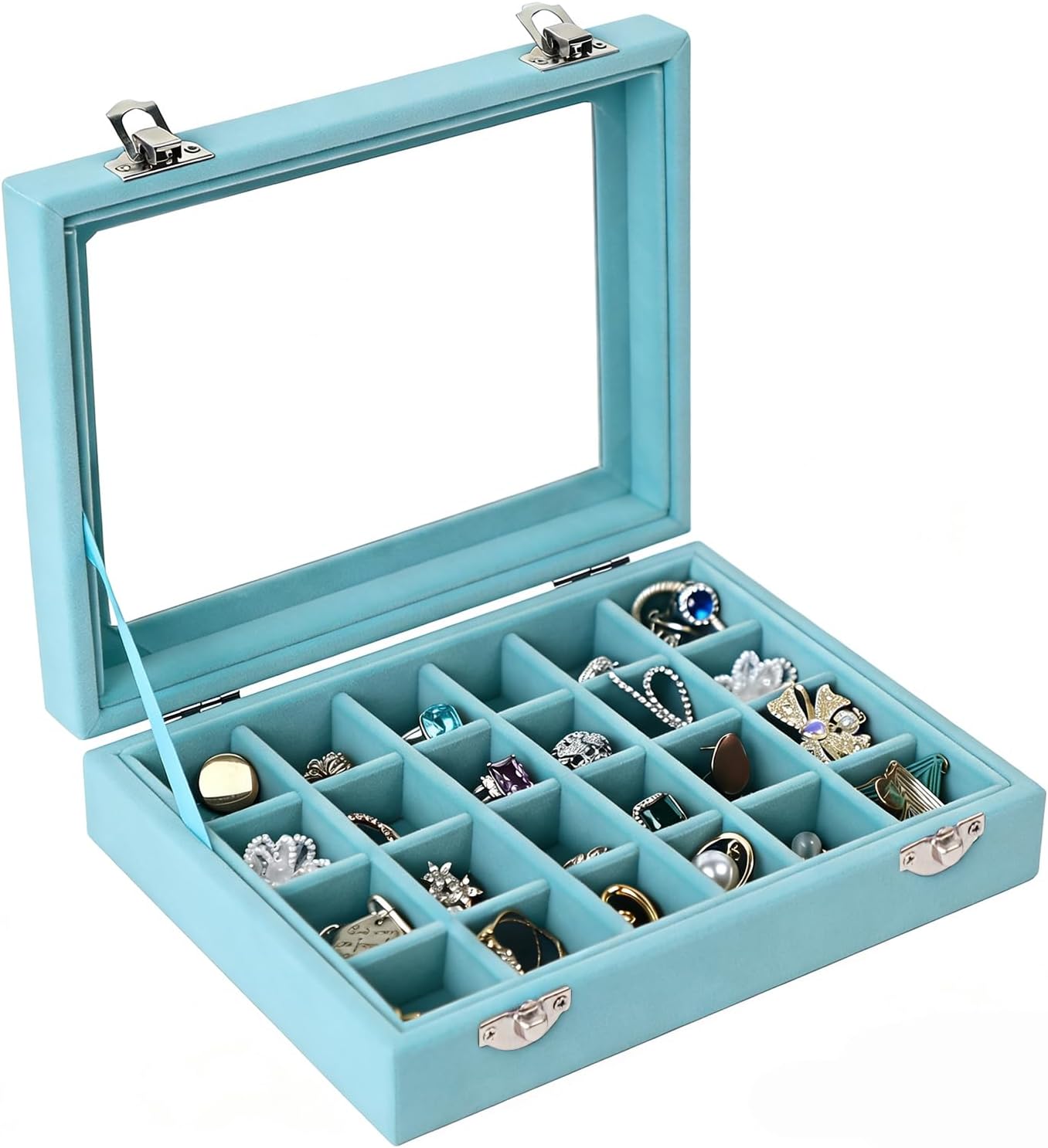 Velvet Jewelry Box 24 Grid Jewelry Earrings Display Organiser Box Ring Tray Holder Earrings Storage Case for Girls