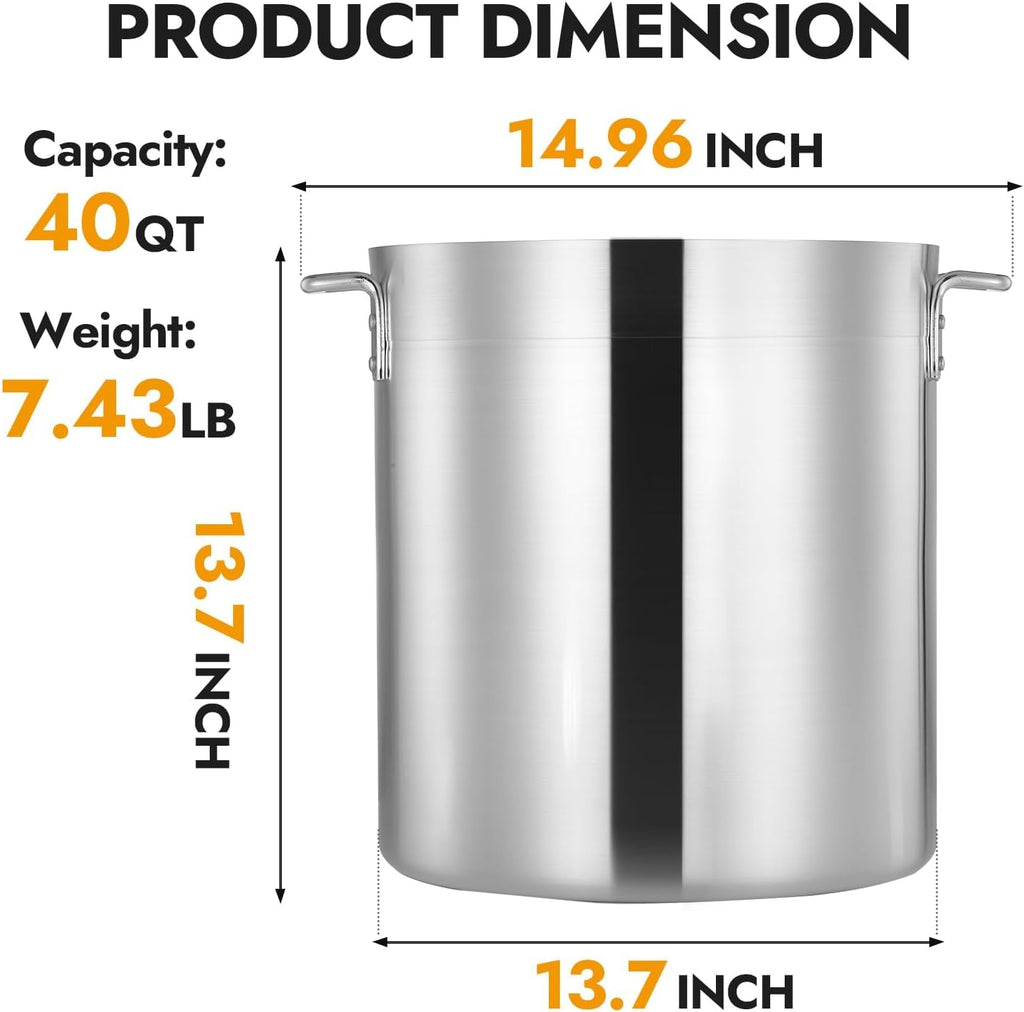 40 Quarts Aluminum Stock Pot with Lid, Heavy Duty Commercial Grade Large Capacity Cooking Pot for Boiling, Stewing