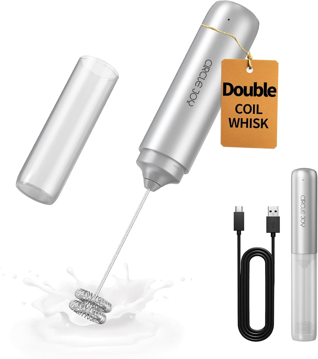 Rechargeable Milk Frother Hanheld, Dual Coil Whisk Head Electric Coffee Frother, Portable Hand Frother Wand Drink