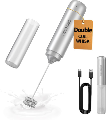 Rechargeable Milk Frother Hanheld, Dual Coil Whisk Head Electric Coffee Frother, Portable Hand Frother Wand Drink