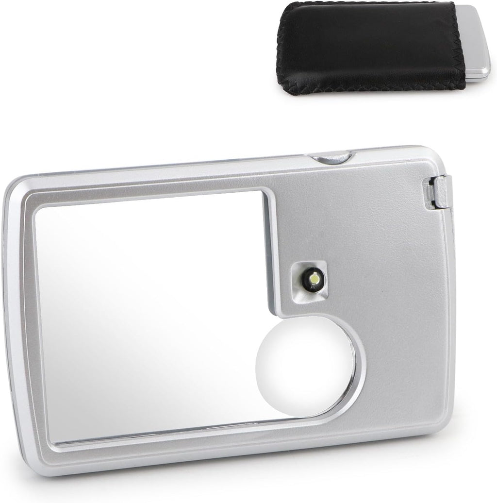 3X & 6X Pocket Magnifying Glass with Light, Card Sized Magnifier (1PCS) | Plastic, double lens card shape small