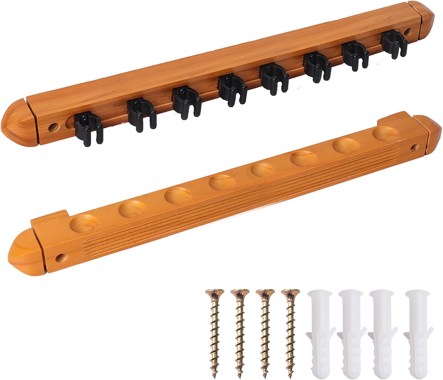 GSE 2-Piece Wooden Wall Mounted Billiard Pool Cue Rack Holds 6/8/12 Cues | Several Colors Available, Pool Stick