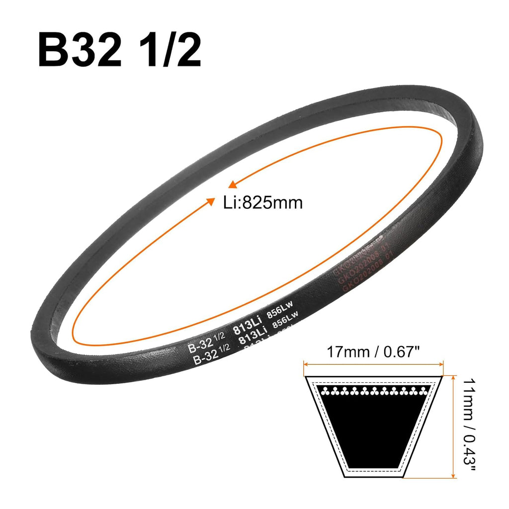 uxcell 2pcs B32 1/2 Rubber V Belt, B Section V-Belt 35.2" Outside Circumference x 0.67" Width x 0.43" Thick, Industrial Power Transmission Belt, Black