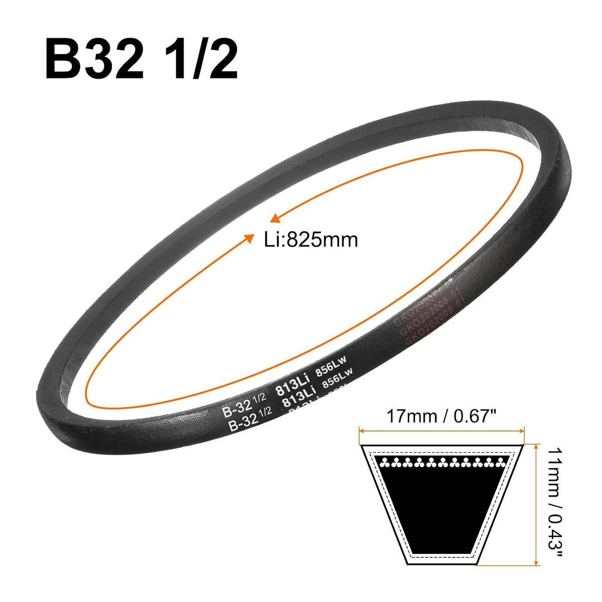 uxcell 2pcs B32 1/2 Rubber V Belt, B Section V-Belt 35.2" Outside Circumference x 0.67" Width x 0.43" Thick, Industrial Power Transmission Belt, Black