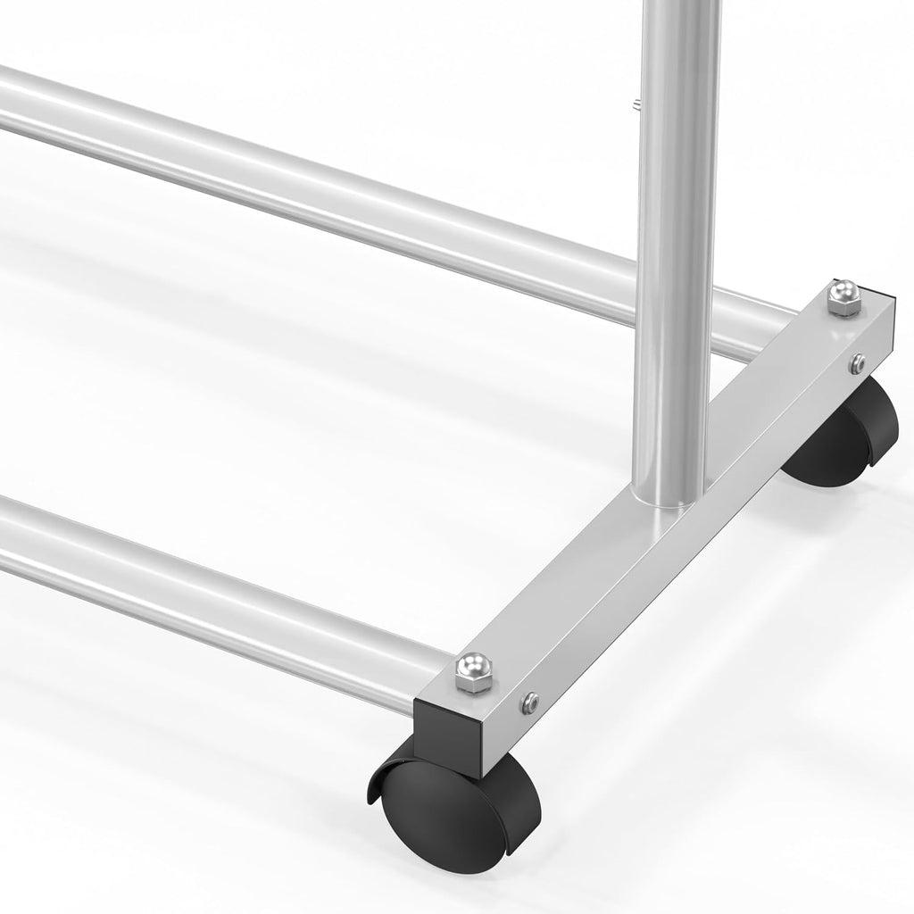 Standard Rod Garment Clothing Rack, Silver | Single Rail, Extendable Width from 30 to 47 Inches, Rolling Clothing