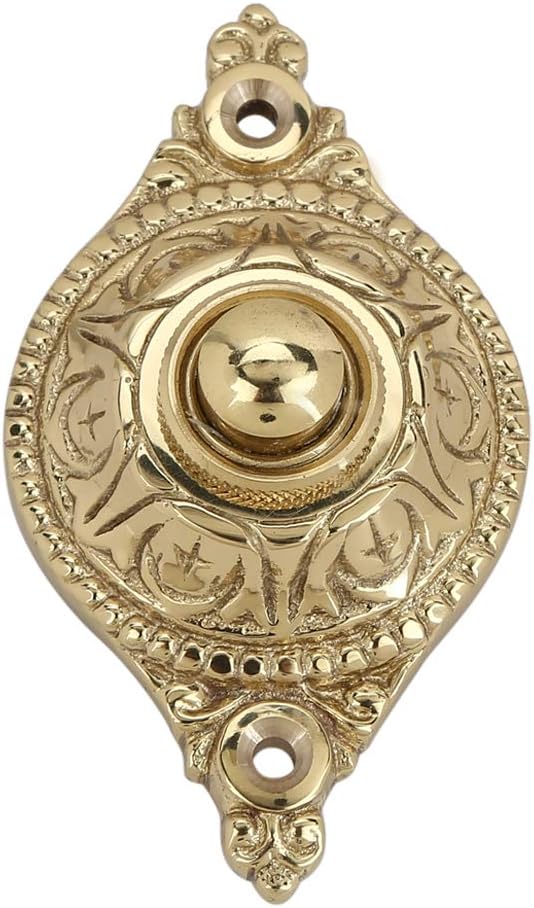 Push Button Doorbell, Solid Brass, Polished Lacquered Finish | 3 1/8 X 1 3/4 in, Vintage Push Button Doorbell, Two