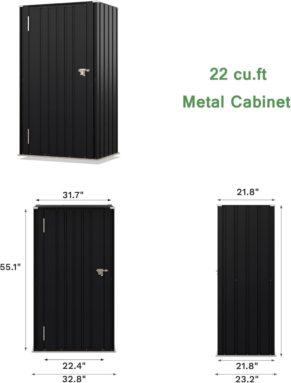 22 Cuft Vertical Storage Shed Without Adjustable Shelves, Black | Metal Tool Garden Outdoor Storage Cabinet with
