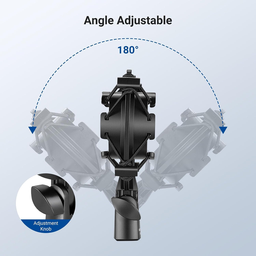 Microphone Shock Mount, Mic Holder for Stand & Boom Arm with Elastic Ropes & 3/8" to 5/8" Screw Adapter, Fits Mics of