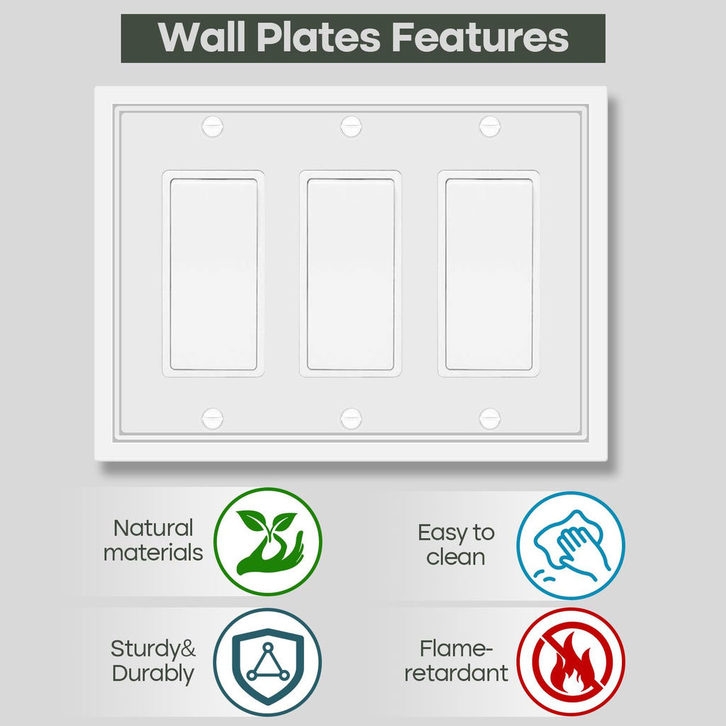 Dyekou 3 Rocker Light Switch Cover Plate, White Classic Decorative