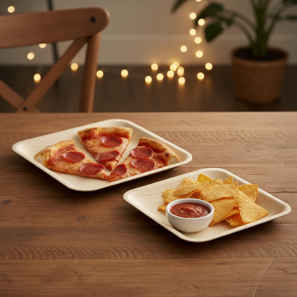 8" Square Disposable Bamboo Plates (50-pack) | Eco-friendly, Heavy Duty