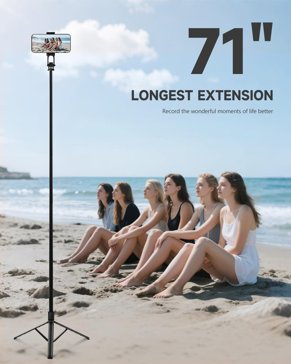 71” Phone Tripod & Selfie Stick, Portable All in One Extendable Cell Phone Tripod Stand, with Wireless Remote Control