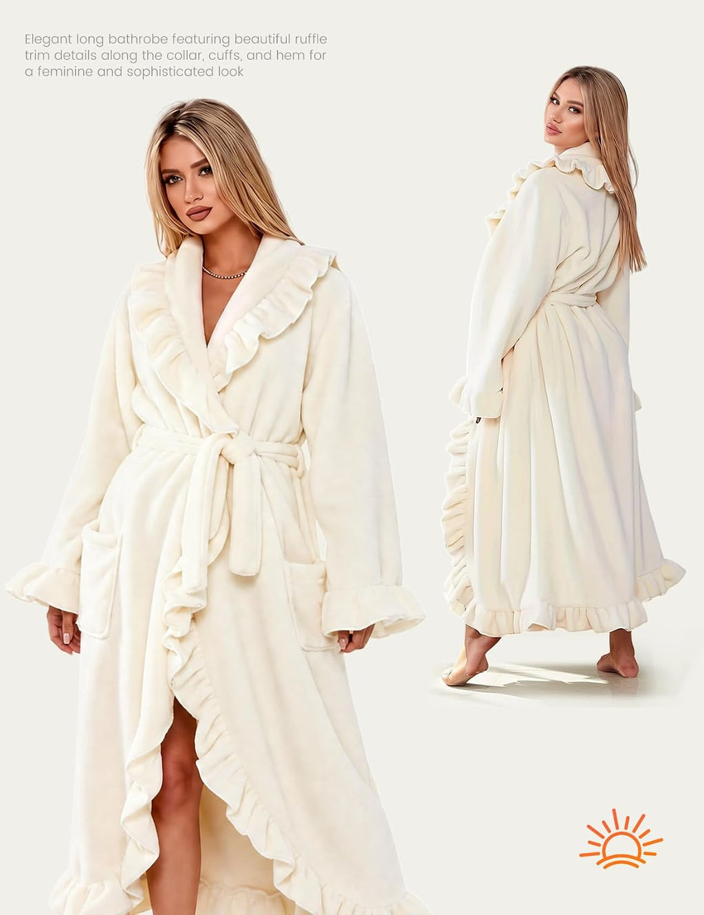 Womens Fluffy Robe Ruffle Fuzzy Warm Long Bathrobes