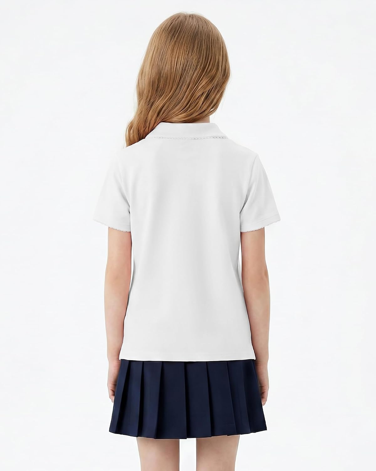 Girls Polo Shirts School Uniform Peter Pan Collar Short Sleeve Tops | Ruffle, Pique, Cotton-Blend, Button Down