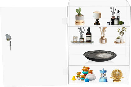 Acrylic Display Case with Lock, 4-Tier Locking Display Cabinet for Collectibles, Clear Countertop Showcase with Key