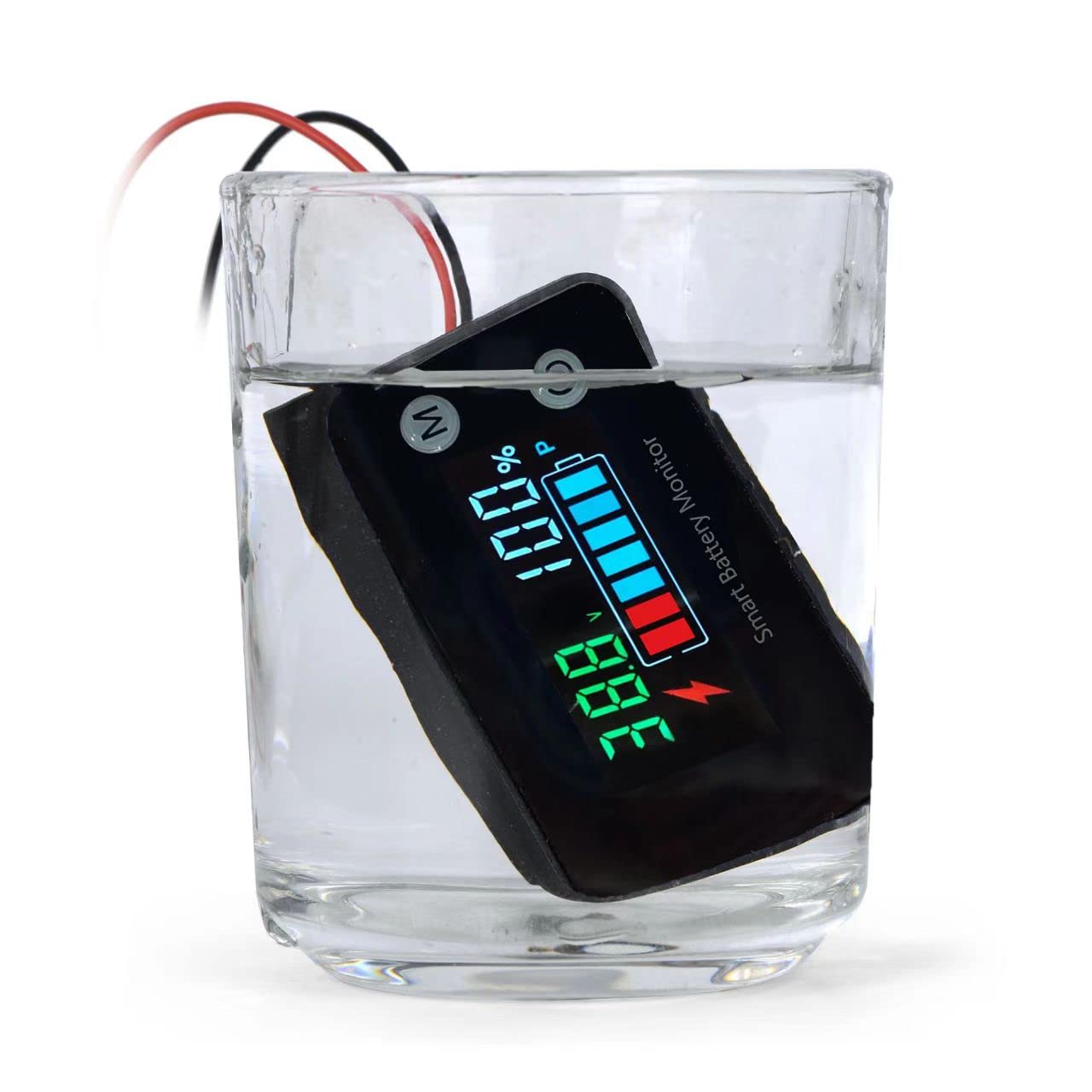 7-100V IPX7 Waterproof Battery Monitor Color LCD with Buzzer Alarm &Temp | 12v 24v 36v 48v 60v 72v Digital Display
