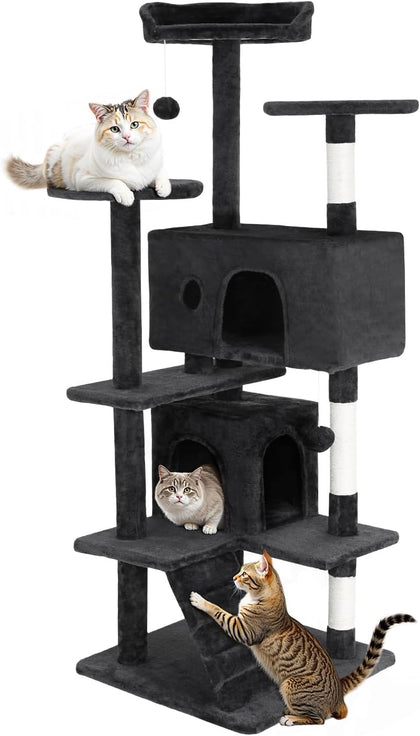 Cat Tree 54in Cat Tower Multi-Level Durable Cat Scratching Post & Cozy Fun Cat Jumping Platform Space Saving Cat