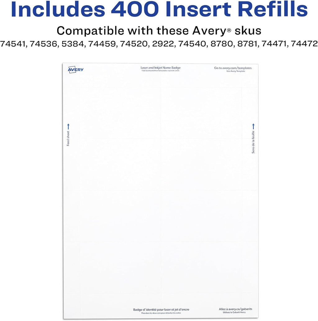 Customizable Name Badge Inserts for Name Tag Holders, 3" x 4", White, Laser/Inkjet Printable, 300 Inserts Per Pack