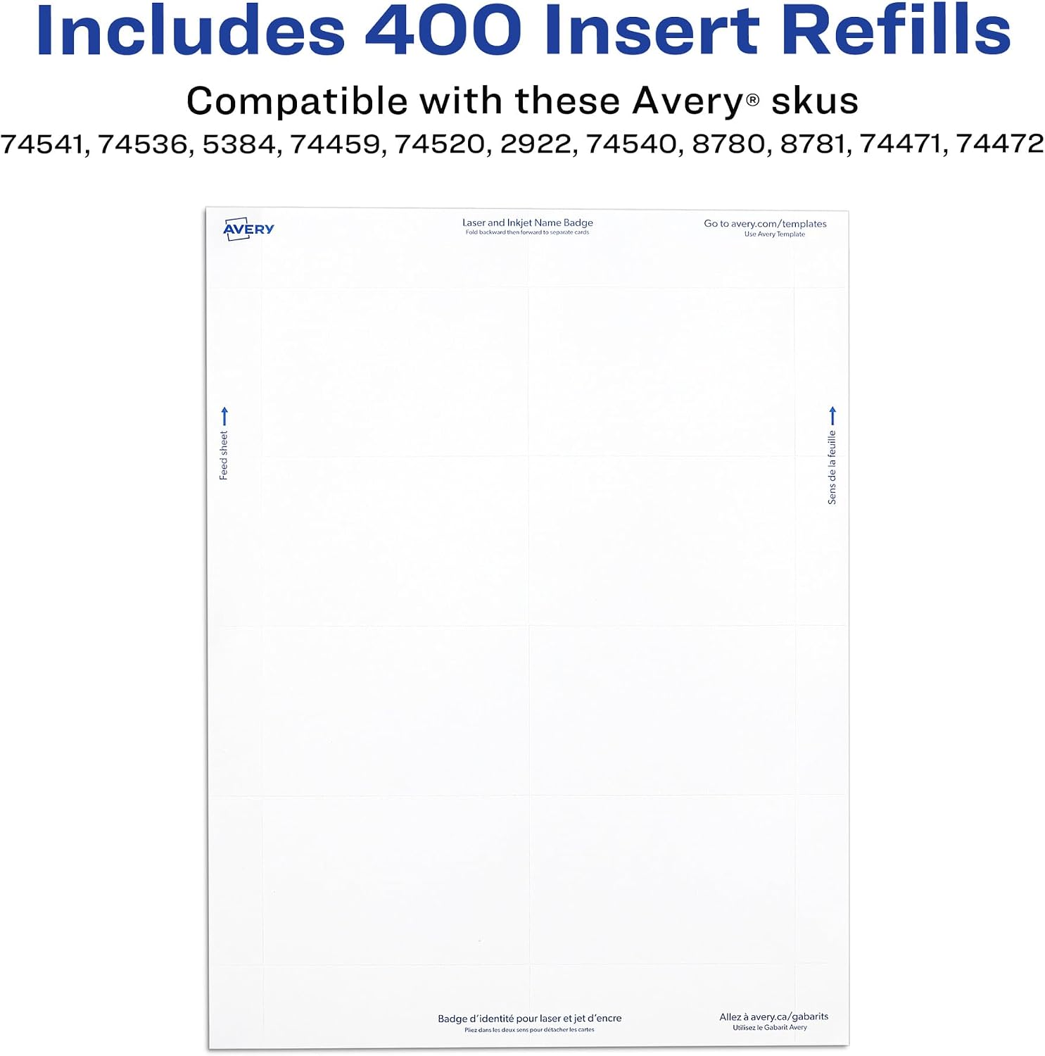 Customizable Name Badge Inserts for Name Tag Holders, 3" x 4", White, Laser/Inkjet Printable, 300 Inserts Per Pack
