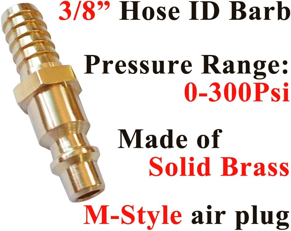 Beduan Solid Brass Air Hose Fittings 3/8" Barb Reducer Quick Connect Air Hose Fittings (Industrial Type D,5Piece)