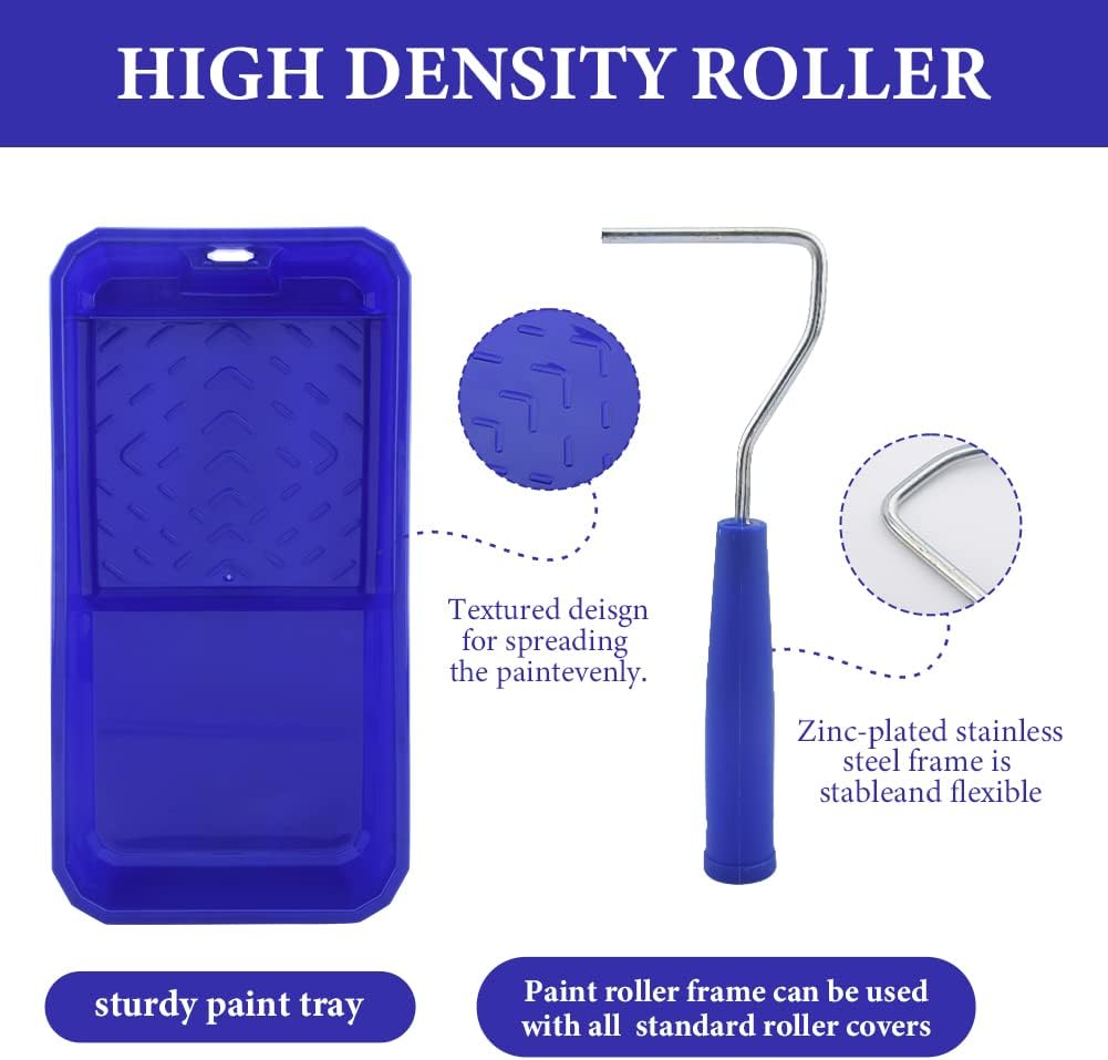 Paint Roller Kit, 9pcs Home Painting Supplies - Paint Brush, Paint Tray, Painting Tools, Roller and Paint Brushes