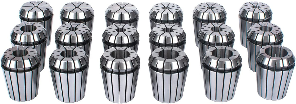 ER32 Spring Collet Set, 18Pcs in Aluminum Box, 3/32-3/4" Size, CNC