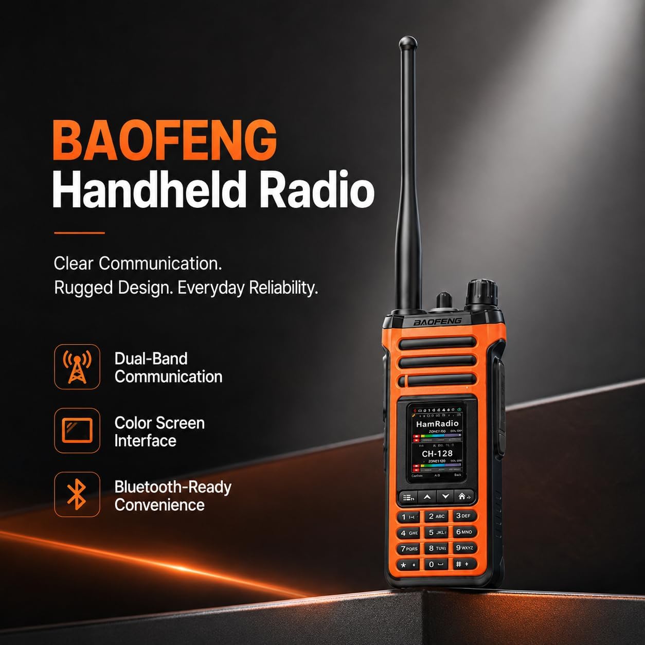 SW-9 Orange Handheld Ham Radio, Dual Band VHF UHF, NOAA Receive | Bluetooth App Programming with OLA Radio, Full-Band