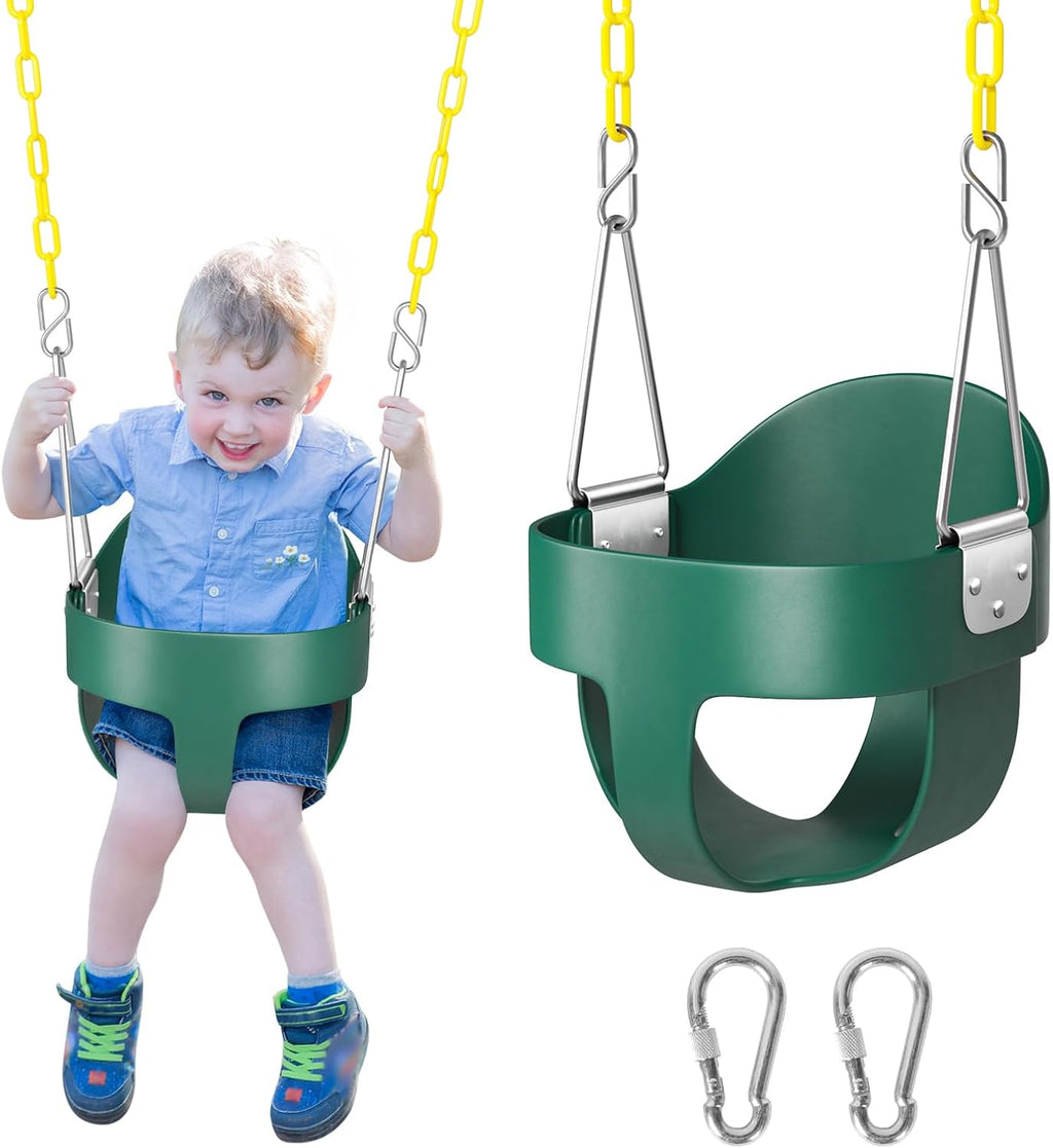 Toddler Swing, Baby Swing Outdoor –High Back Full Bucket Swing Set, 330lb Capacity, Safety Design, Plastic-Coated