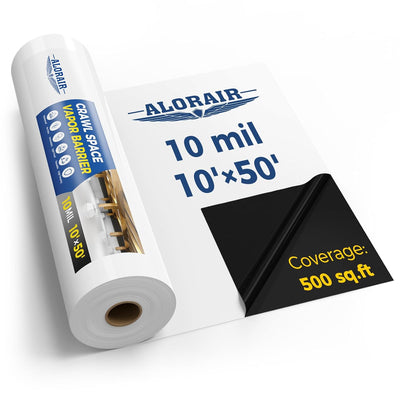 10 mil Crawl Space Vapor Barrier 10' x 50' Plastic Sheeting | Heavy-Duty Black/White Panda Film – Crawlspace