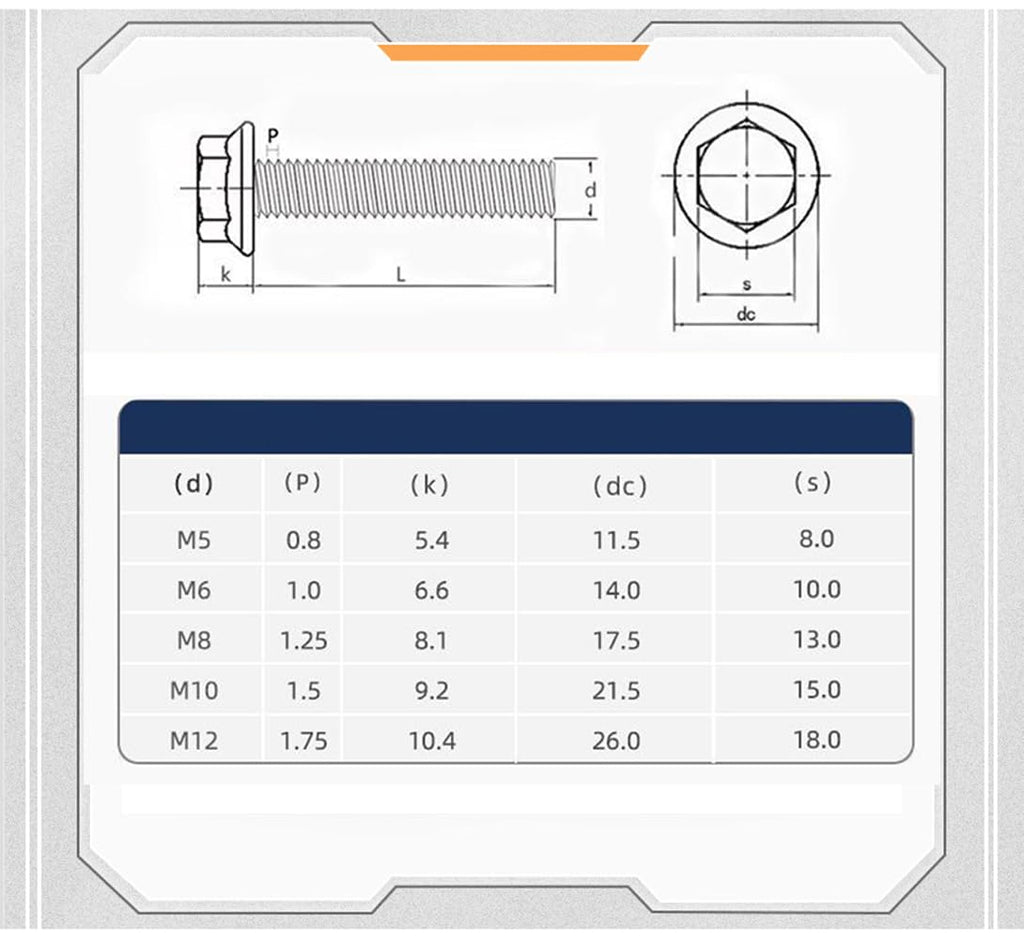 cSeao M12-1.75 x 40mm Flanged Hex Head Bolts Flange Hexagon Screws, Stainless Steel 18-8 (304), Plain Finish, 6 PCS