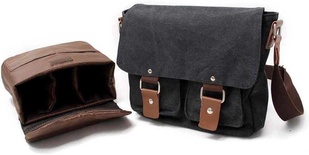 Waterproof Camera bag/Case, Vintage Canvase Leather Trim DSLR SLR Camera Shoulder Messenger Sling bag for for Nikon
