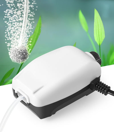 Upgraded 2W Adjustable Single Outlet Aquarium Air Pump, 44GPH Mini Quiet Fish Tank Aerator with Accessories, Oxygen