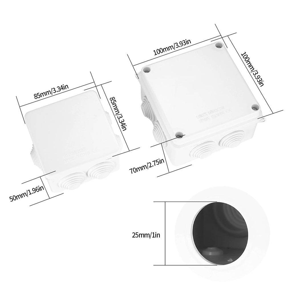 4Pcs White IP65 Waterproof ABS Junction Boxes, Electrical Enclosure,2 Sizes