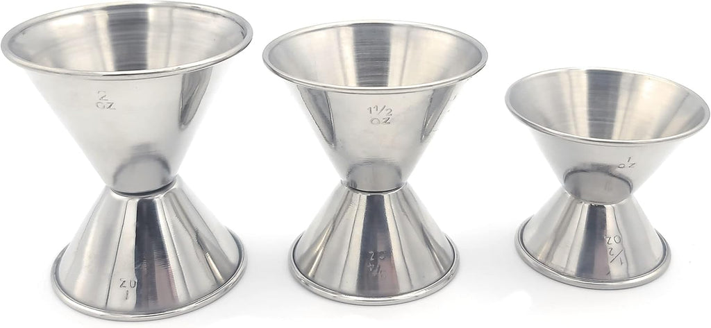Stainless Steel Double Jiggers 1 & 2 oz, 3/4 & 1-1/2 oz, 1/2 & 1 oz Bar Jiggers Set of 3 for Cocktail Liquor Measuring