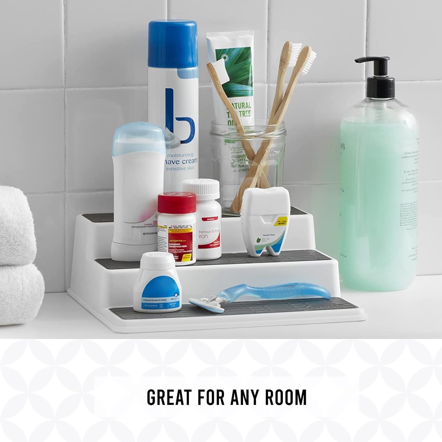 Non-Skid 3-Tier Spice Rack Organizer for Cabinet - 10 Inch Kitchen Pantry Organizer with Raised Rims, White and Gray
